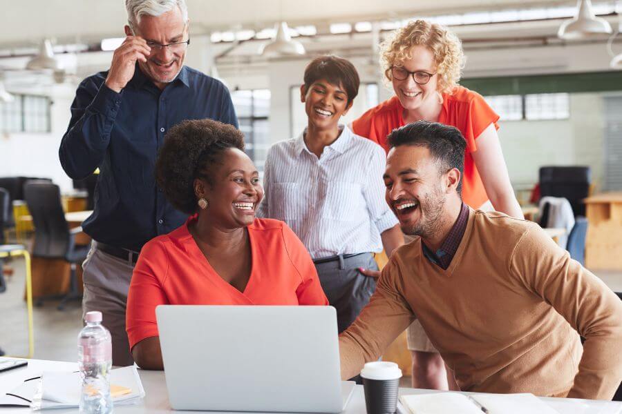 Engaged Diverse Team Thriving in Positive Work Culture